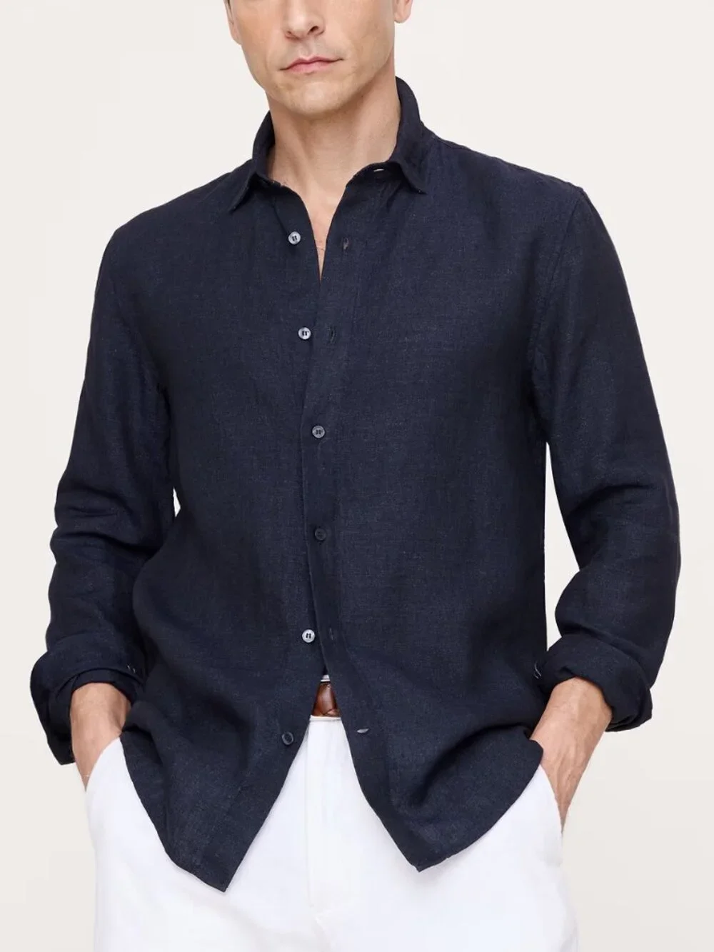 NWT Banana Republic Men's Navy Blue Slim-Fit 100% Euro Linen Shirt S